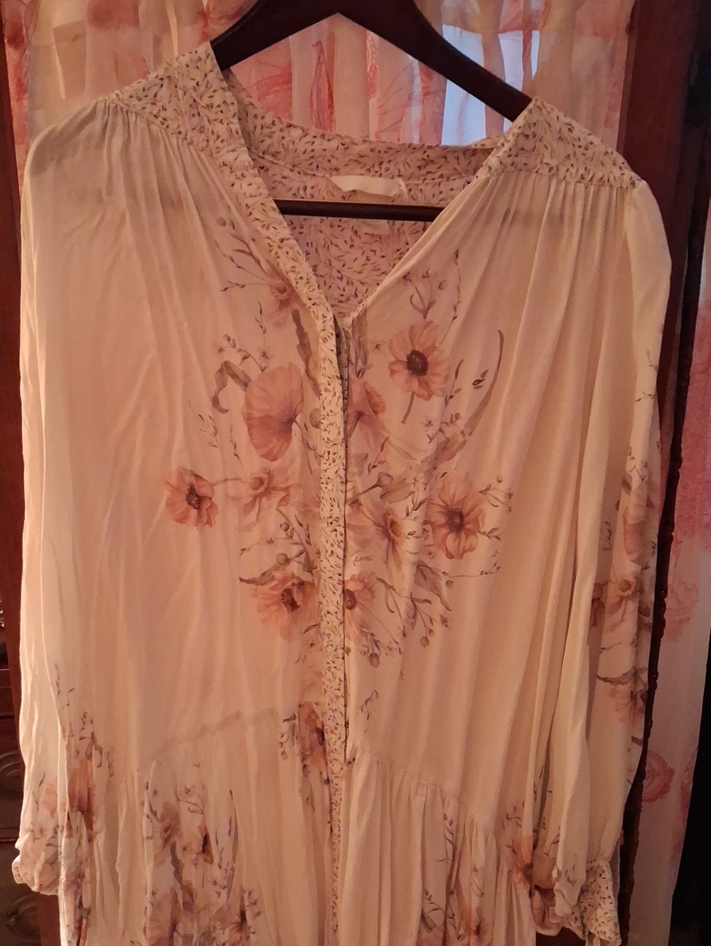 Cream Floral Button-Front Boho Dress